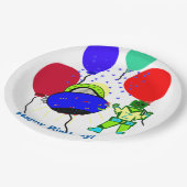 ハッピーバースデーグリーンロボットボーイブルー宇宙船 ペーパープレート (アングル)