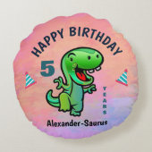 ハッピーバースデーグリーン恐竜のパーソナライズ ラウンドクッション (裏面)