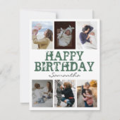 ハッピーバースデーグリーン6フォトコラージグリーティングカード (正面)