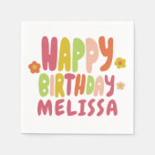 ハッピーバースデーグルーヴィデイジーカラフルカスタム スタンダードカクテルナプキン (正面)