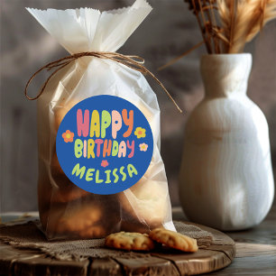 ハッピーバースデーグルーヴィデイジーカラフルカスタム ラウンドシール