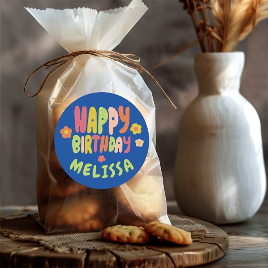 ハッピーバースデーグルーヴィデイジーカラフルカスタム ラウンドシール