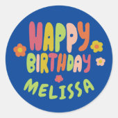 ハッピーバースデーグルーヴィデイジーカラフルカスタム ラウンドシール (正面)