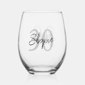 ハッピーバースデーグレイとブラックパーソナライズされた ステムなしワイングラス (正面)