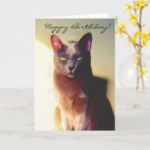 ハッピーバースデーグレーの猫グリーティングカード カード (黄色い花)