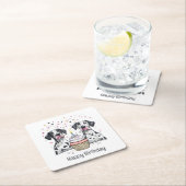 ハッピーバースデーグレートダーンドッグズカップケーキ スクエアペーパーコースター (インサイチュ)