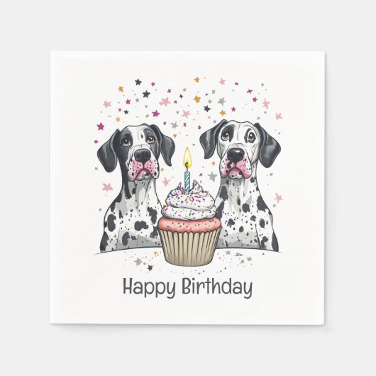 ハッピーバースデーグレートダーンドッグズカップケーキ スタンダードカクテルナプキン (正面)