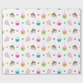 ハッピーバースデーケーキとカップケーキ ラッピングペーパー (フラット)