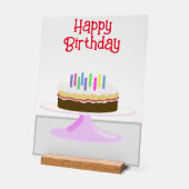 ハッピーバースデーケーキとキャンドルのアクリルの看板 アクリルサイン (傾斜)