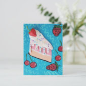 ハッピーバースデーケーキとフェスティバルイチゴ ポストカード (スタンド正面)