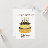 ハッピーバースデーケーキイラストレーションミニマル誕生日 カード (正面/裏面インサイチュ)