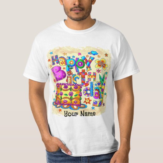 ハッピーバースデーケーキカスタム誕生日Tシャツ Tシャツ (正面)