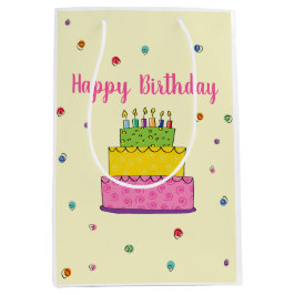 ハッピーバースデーケーキキャンドルお洒落 ミディアムペーパーバッグ
