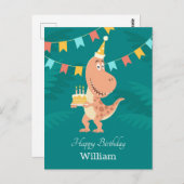 ハッピーバースデーケーキキャンドルかわいい恐竜はがき ポストカード (正面/裏面)