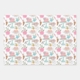 ハッピーバースデーケーキキャンドルと斑模様 ラッピングペーパーシート