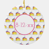 ハッピーバースデーケーキスライスキャンドルパステル水玉模様 セラミックオーナメント (裏面)