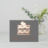 ハッピーバースデーケーキスライスティール（緑がかった色）フォイルホリデイ 箔シーズンポストカード (立ち正面)