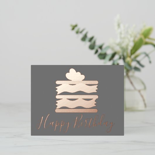 ハッピーバースデーケーキスライスティール（緑がかった色）フォイルホリデイ 箔シーズンポストカード (立ち正面)