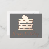 ハッピーバースデーケーキスライスティール（緑がかった色）フォイルホリデイ 箔シーズンポストカード (正面/裏面)