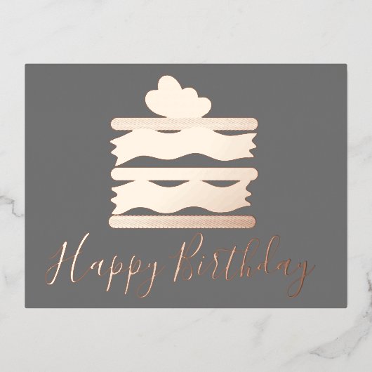 ハッピーバースデーケーキスライスティール（緑がかった色）フォイルホリデイ 箔シーズンポストカード (正面)