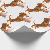 ハッピーバースデーケーキダックスシャント子犬ウィーナー犬 ラッピングペーパー (角)