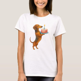 ハッピーバースデーケーキダックスシャント子犬ウィーナー犬 Tシャツ