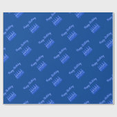 ハッピーバースデーケーキネオンブルーサイン文字とケーキ ラッピングペーパー (フラット)