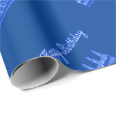 ハッピーバースデーケーキネオンブルーサイン文字とケーキ ラッピングペーパー (ロールコーナー)