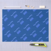 ハッピーバースデーケーキネオンブルーサイン文字とケーキ 薄葉紙 (クラフト)