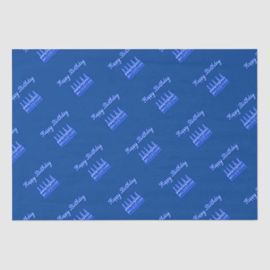 ハッピーバースデーケーキネオンブルーサイン文字とケーキ 薄葉紙 (正面)