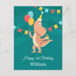 ハッピーバースデーケーキバルーンかわいい恐竜 ポストカード