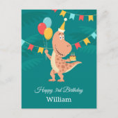 ハッピーバースデーケーキバルーンかわいい恐竜 ポストカード (正面)