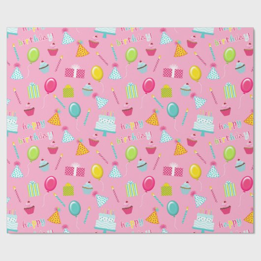 ハッピーバースデーケーキバルーンろうそくプレゼントアクア ラッピングペーパー (フラット)