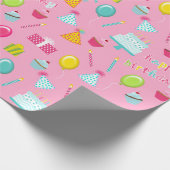 ハッピーバースデーケーキバルーンろうそくプレゼントアクア ラッピングペーパー (角)