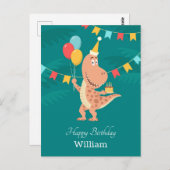 ハッピーバースデーケーキバルーン可愛い恐竜はがき ポストカード (正面/裏面)