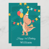 ハッピーバースデーケーキバルーン可愛い恐竜カード (正面/裏面)