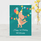 ハッピーバースデーケーキバルーン可愛い恐竜カード カード (黄色い花)