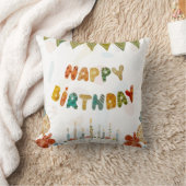 ハッピーバースデーケーキフラワーかわいいカラフル クッション (ブランケット)