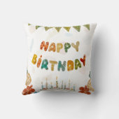 ハッピーバースデーケーキフラワーかわいいカラフル クッション (裏面)