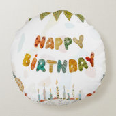ハッピーバースデーケーキフラワーかわいいカラフル ラウンドクッション (裏面)