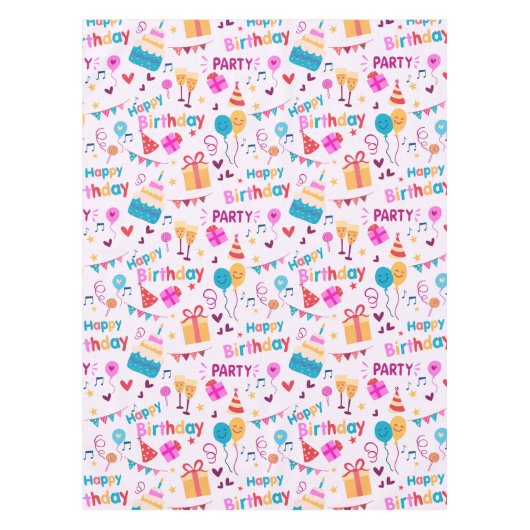 ハッピーバースデーケーキプリント テーブルクロス (正面)