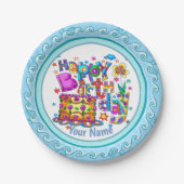 ハッピーバースデーケーキ名前をカスタムするプレート ペーパープレート (正面)