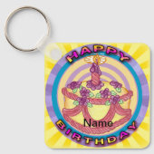 ハッピーバースデーケーキ誕生日カスタムキーホルダー キーホルダー (正面)