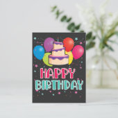 ハッピーバースデーケーキ風船お祝いコンフェッティ ポストカード (スタンド正面)