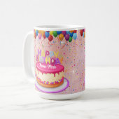 ハッピーバースデーケーキ風船と紙吹雪 コーヒーマグカップ (正面左)