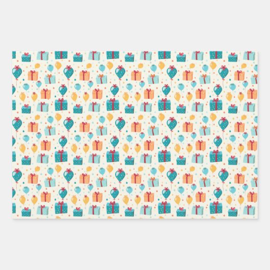 ハッピーバースデーケーキ風船パターンギフト ラッピングペーパーシート (正面3)