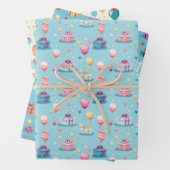 ハッピーバースデーケーキ風船パターンギフト ラッピングペーパーシート (インサイチュ)