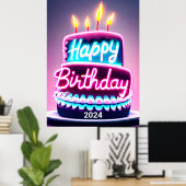 ハッピーバースデーケーキ2024日パーティー ポスター (ホームオフィス)