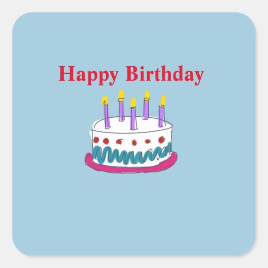 ハッピーバースデーケーキ スクエアシール (正面)