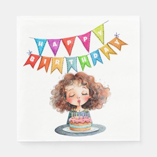 ハッピーバースデーケーキ スタンダードランチョンナプキン (正面)